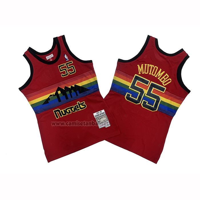 Camiseta Denver Nuggets Dikembe Mutombo NO 55 Mitchell & Ness 1991-92 Rojo